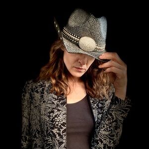 Black Studded Straw Cowboy Hat with Concho